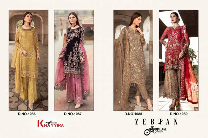 Khayyira Zebtan Fancy Festive Wear Faux Georgette Embroidery And Stone Work Pakistani Salwar Suits Collection